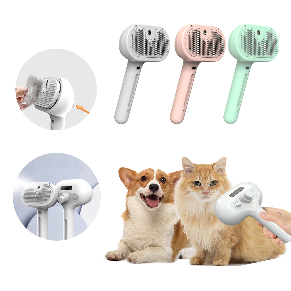 Self-Cleaning Pet Comb with Built-In Mist Humidifier for Dog Grooming and Dematting