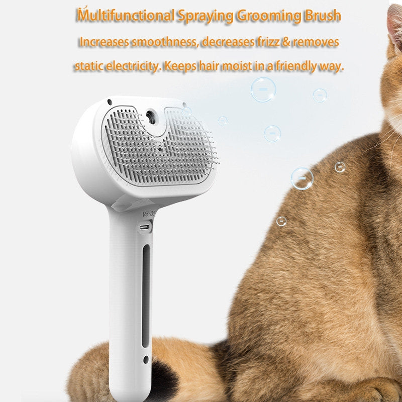 Self-Cleaning Pet Comb with Built-In Mist Humidifier for Dog Grooming and Dematting