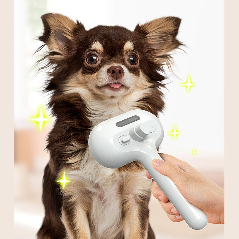 Self-Cleaning Pet Comb with Built-In Mist Humidifier for Dog Grooming and Dematting