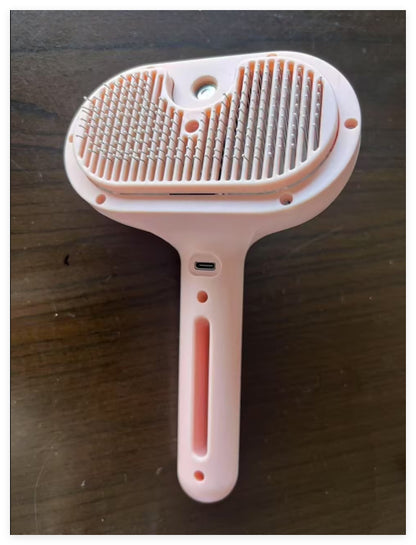 Self-Cleaning Pet Comb with Built-In Mist Humidifier for Dog Grooming and Dematting