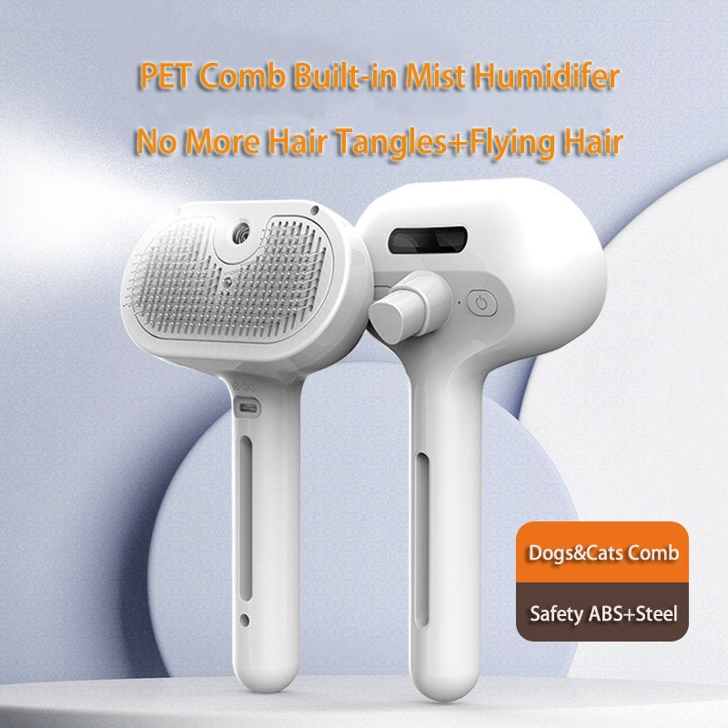 Self-Cleaning Pet Comb with Built-In Mist Humidifier for Dog Grooming and Dematting